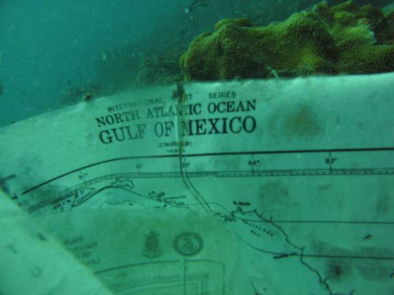 Uma carta náutica de um naufrágio em Kralendijk, em Bonaire